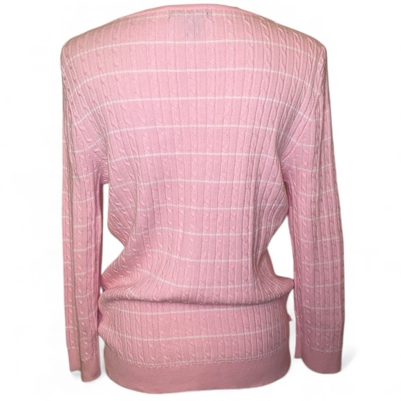 CHAPS Cable Knit Crewneck Sweater Pink & White Size Large - Picture 5 of 6
